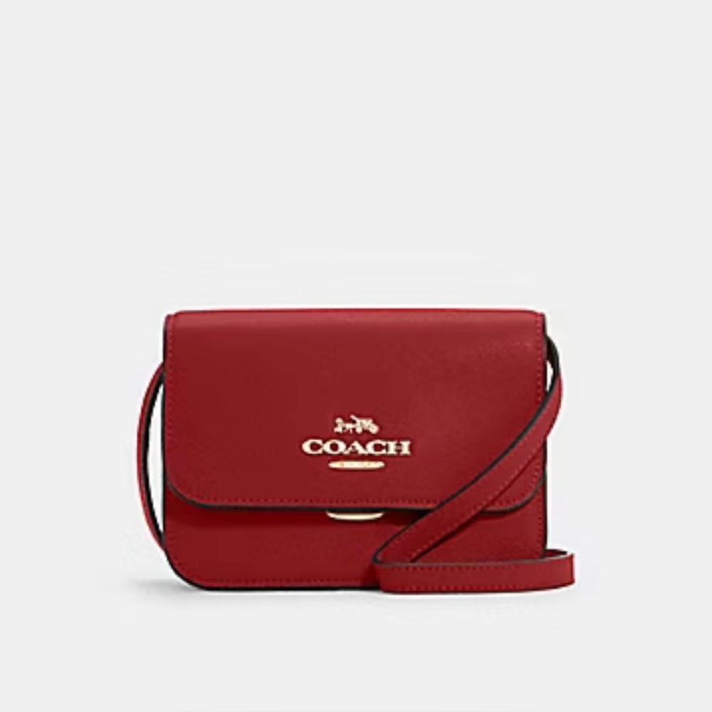 Coach mini Brynn Red leather crossbody bag Purse Gold Logo Handbag $298